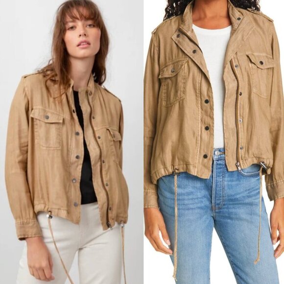 🦋 RAILS Collins Utility Military Linen Blend Zip Up Jacket Toffee Tan Medium - Picture 1 of 8